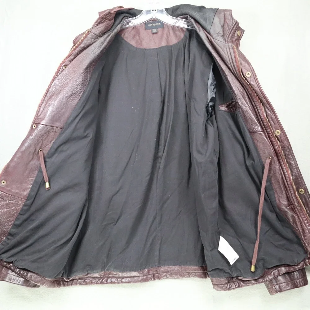 True Religion‎ Mens Leather Parka Military Coat Bomber Jacket Size XL Purple